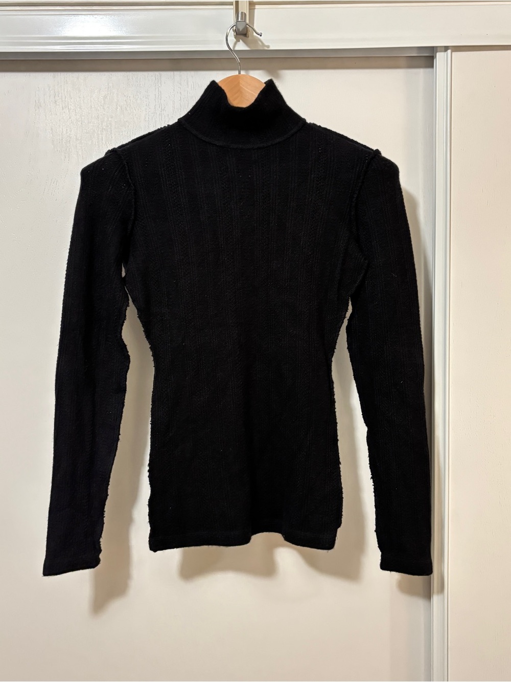 Smythe Black Pointelle Ribbed Turtleneck Sweater Size S Quiet Luxury Minimalist